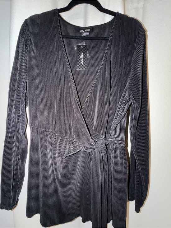 City Chic Tops - City Chic Black Pleated V-Neck Wrap Blouse